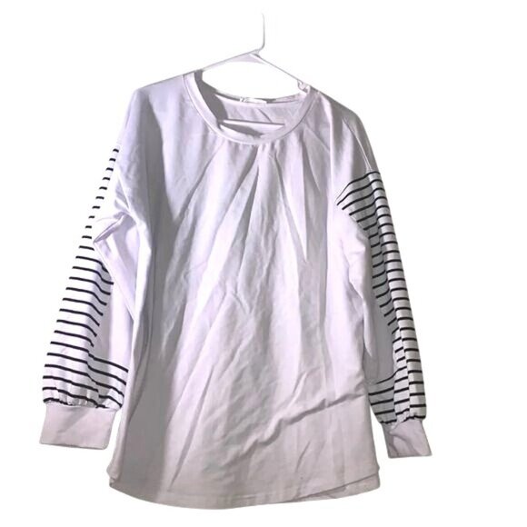 Blooming Jelly Tops - White Long Sleeve Top W/ Black Striped Sleeves Blooming Jelly L Polyester/Cotton